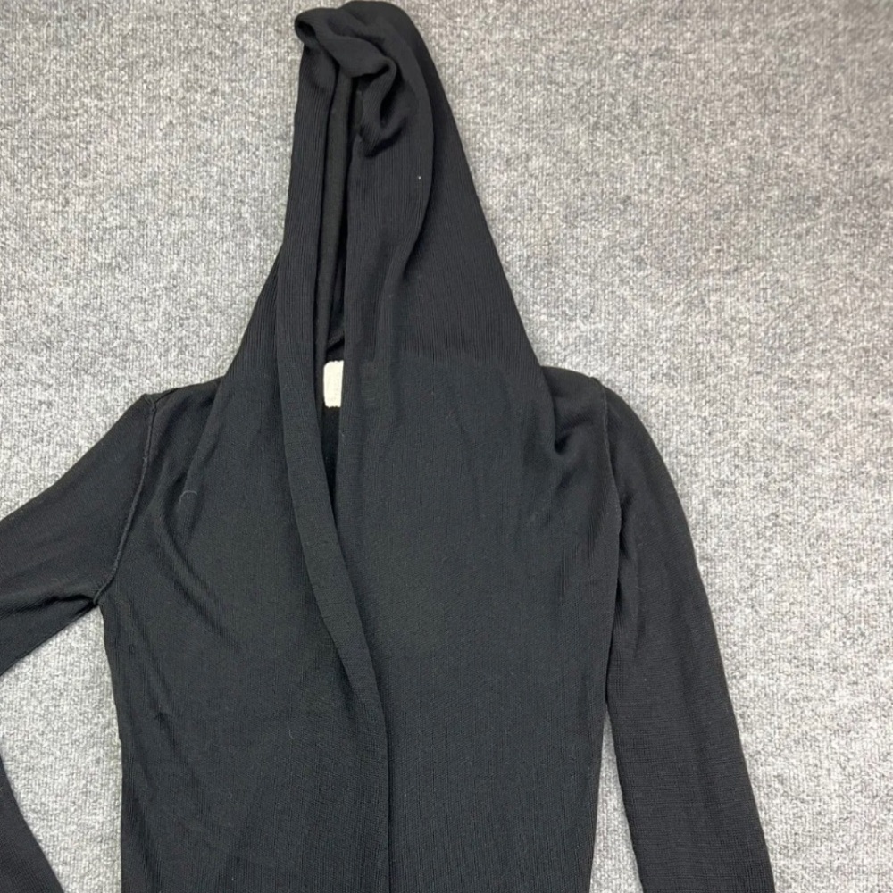 Lars Andersson Cardigan Women's 6 L Black Open Knit Long Sleeve Hooded, USA Made - Picture 2 of 8